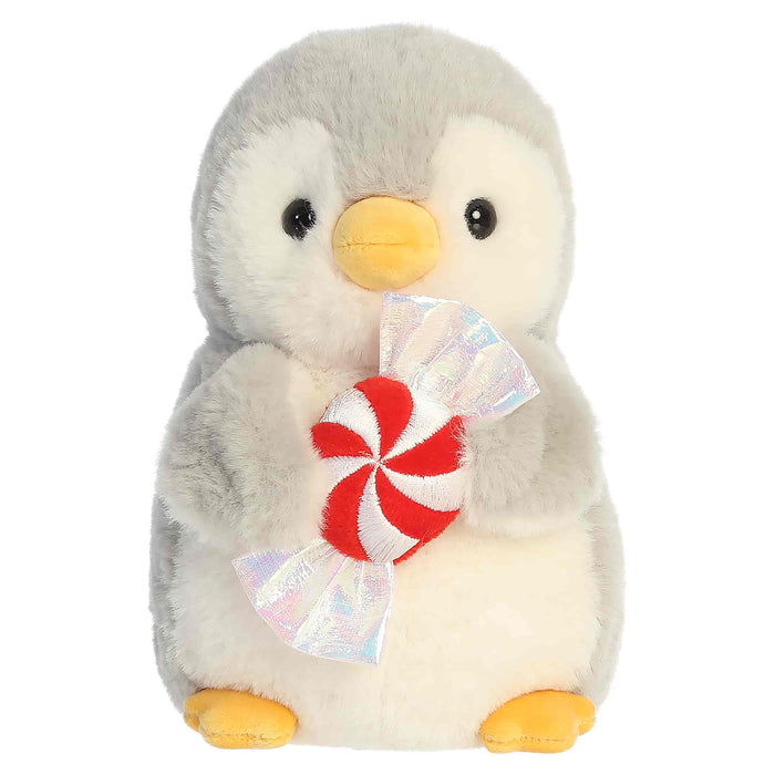 Aurora Plush 7 Inch Pom Pom Penguin with Peppermint Candy Holiday Plush Toy