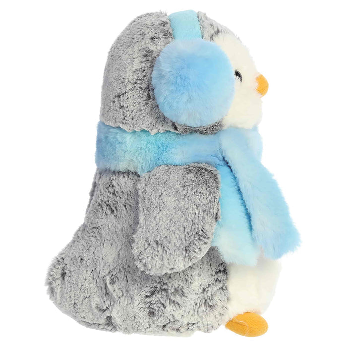 Aurora Plush 9 Inch Pom Pom Penguin with Icy Blue Muffs and Scarf Holiday Plush Toy