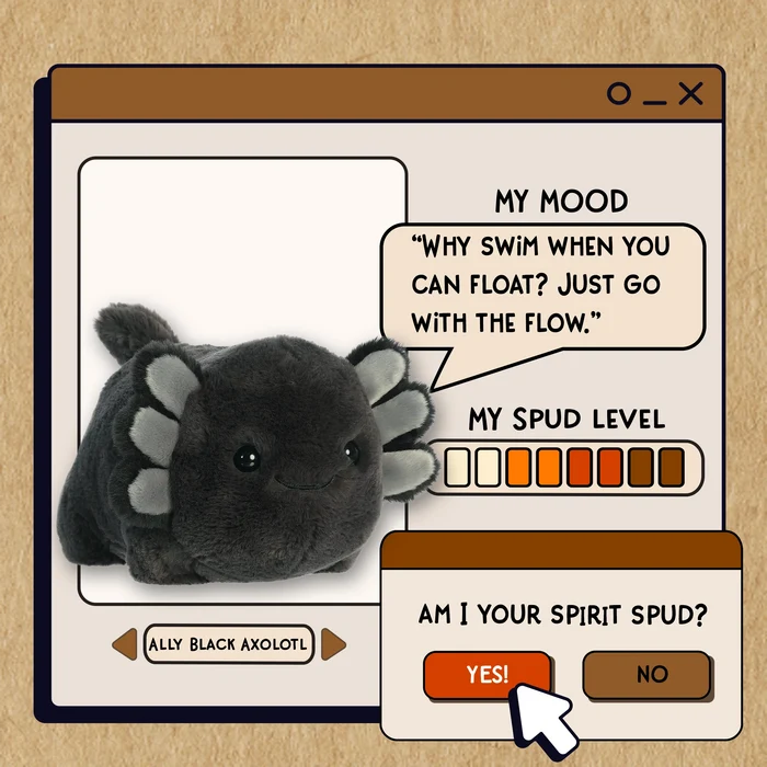 Aurora Plush Spudsters 10 Inch Ally Black Axolotl Plush Toy