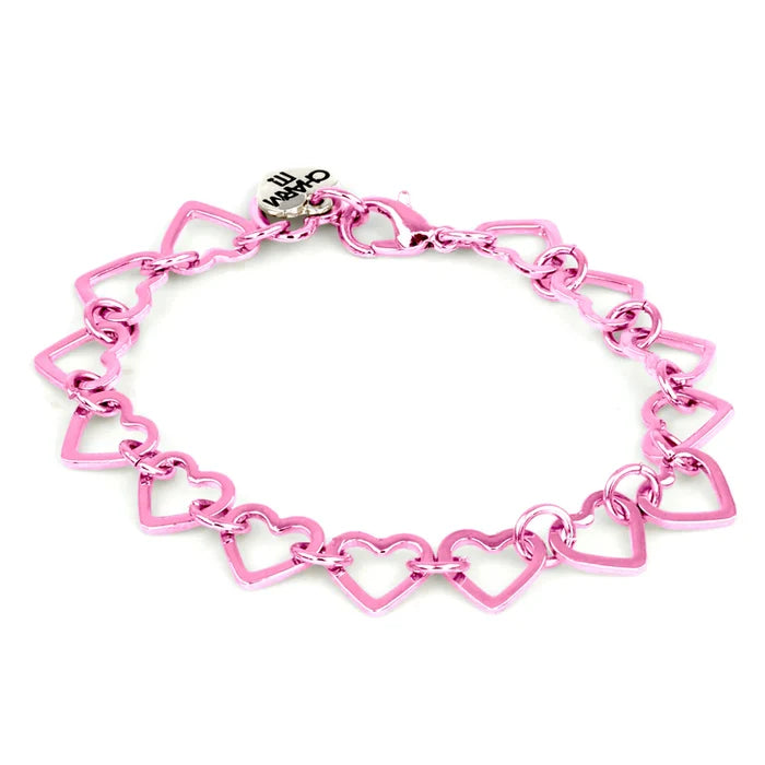 Charm It! 7.5 Inch Pink Heart Chain Charm Bracelet