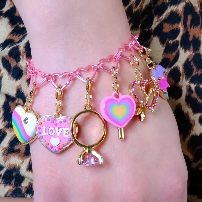 Charm It! 7.5 Inch Pink Heart Chain Charm Bracelet
