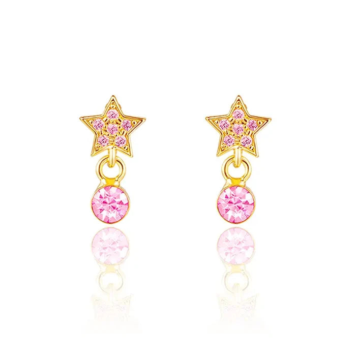 Girl Nation: Little Luxe Drop Hypoallergenic Earrings - Star with Pink Gem