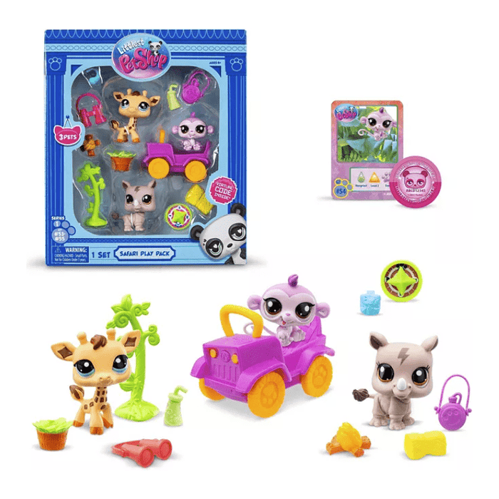 Littlest Pet Shop Gen 7 Safari Play Pack - #53 Giraffe, #54 Monkey, #55 Rhino - Owl & Goose Gifts