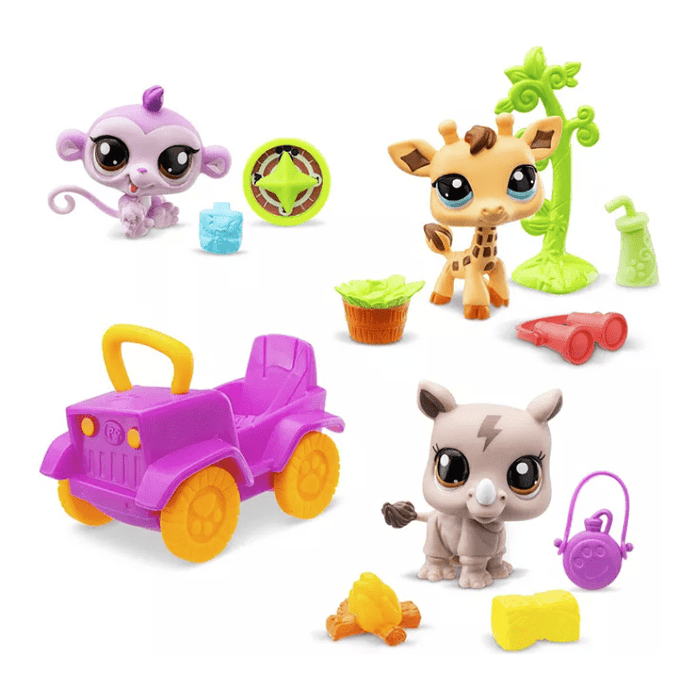 Littlest Pet Shop Gen 7 Safari Play Pack - #53 Giraffe, #54 Monkey, #55 Rhino - Owl & Goose Gifts