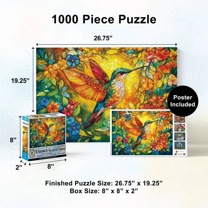 MasterPieces Stained Glass Glorius Hummingbird - 1000 Piece Jigsaw Puzzle