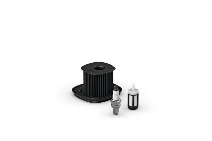 Pièces inclues dans le service kit d'entretien n°37 avec un filtre à air, une bougie, et une crépine.