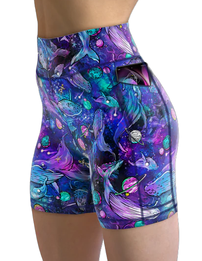 Spacefish Army Cosmic Whale Eco Pocket Shorts – Women’s Recycled Activewear